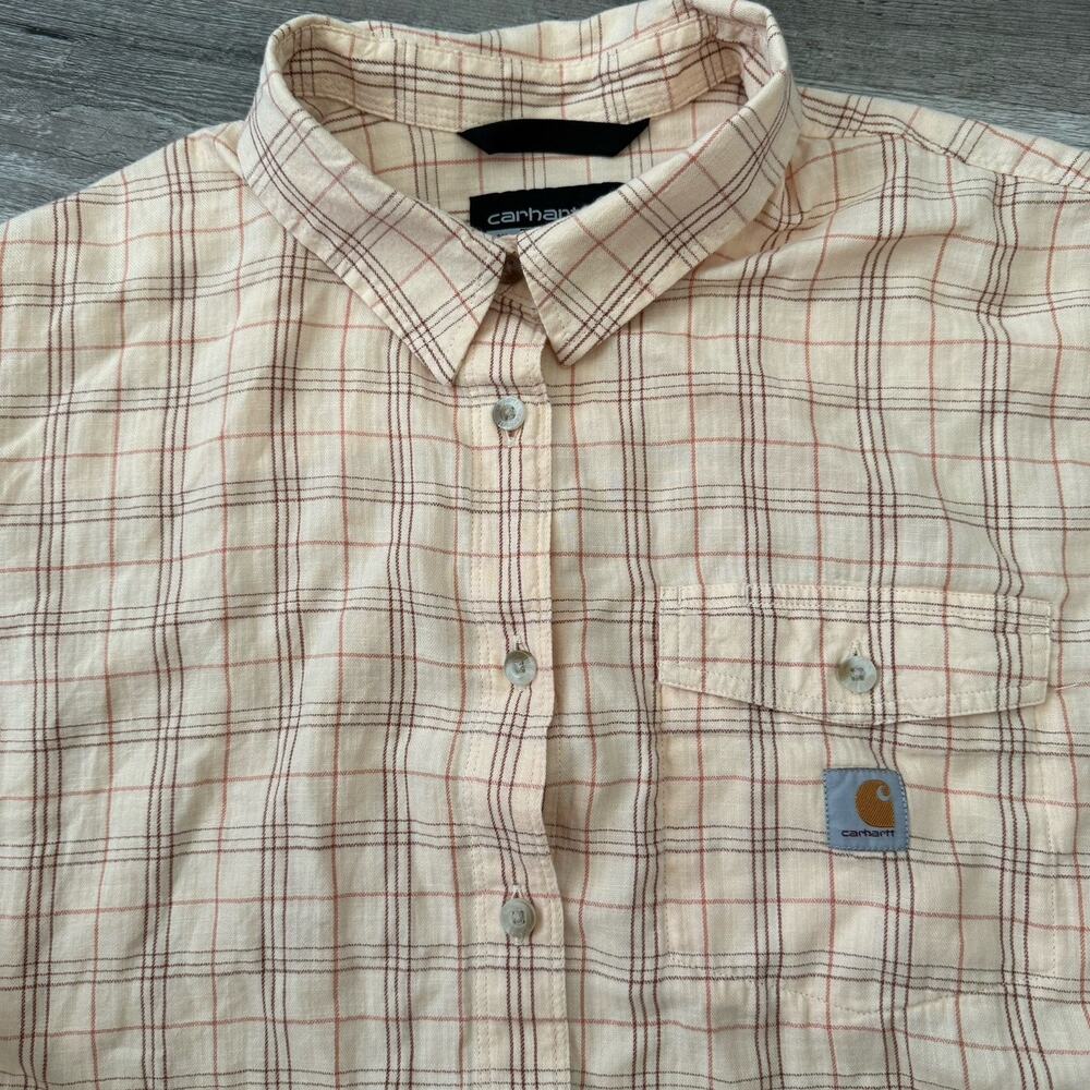 Carhartt Button Up Shirt Girls XL (16-18) Long Sleeve Yellow Plaid Pockets